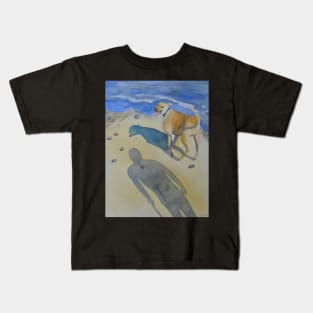 Dog at the Beach Fun Watercolor and Ink Painting Kids T-Shirt